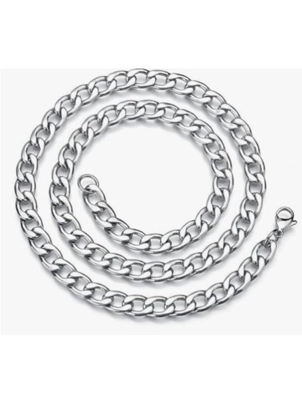 14K White Gold Plated Stainless Steel 9mm Chain Necklace